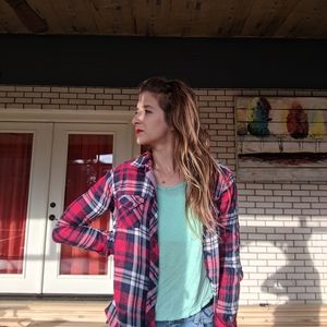 Adorable red checkered button down shirt